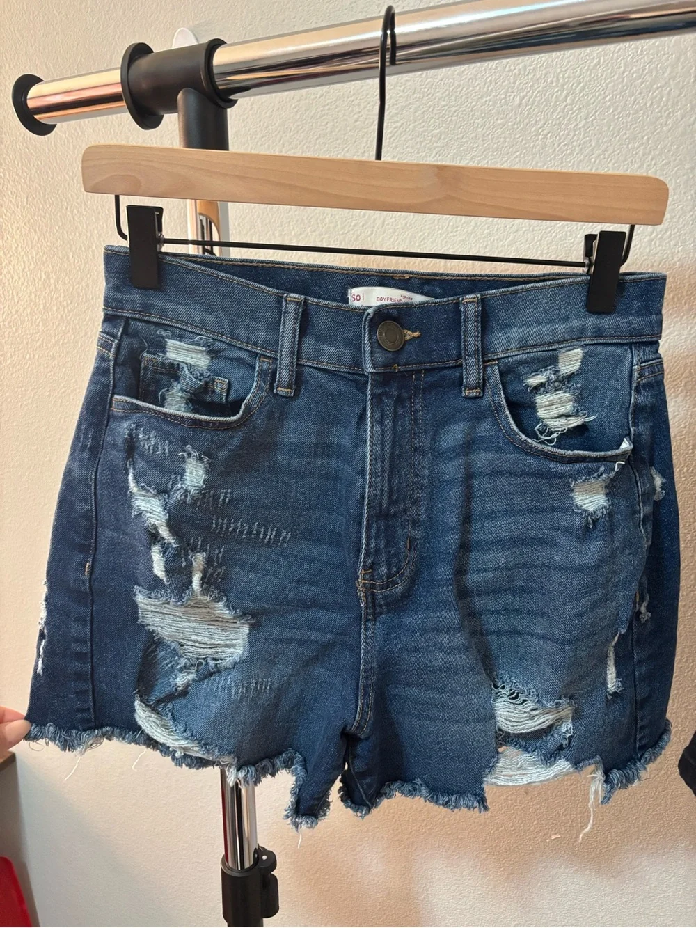 SO Distressed Boyfriend Midi Denim Shorts Duo - Blue & Black